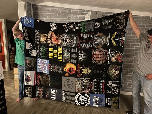 T-shirt quilt with music, rock bands themes by Brandy from SC