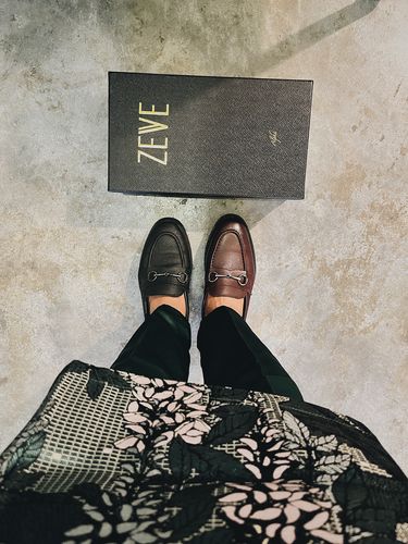 Customer photo review of Penny Loafer Horsebit Buckle - Red Burgundy Pebble Grain Leather (Combat Sole)