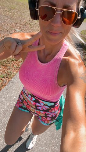Customer photo review of Salty Savage Ladies High Neck Seamless Ribbed Tank | Coral Fuchsia