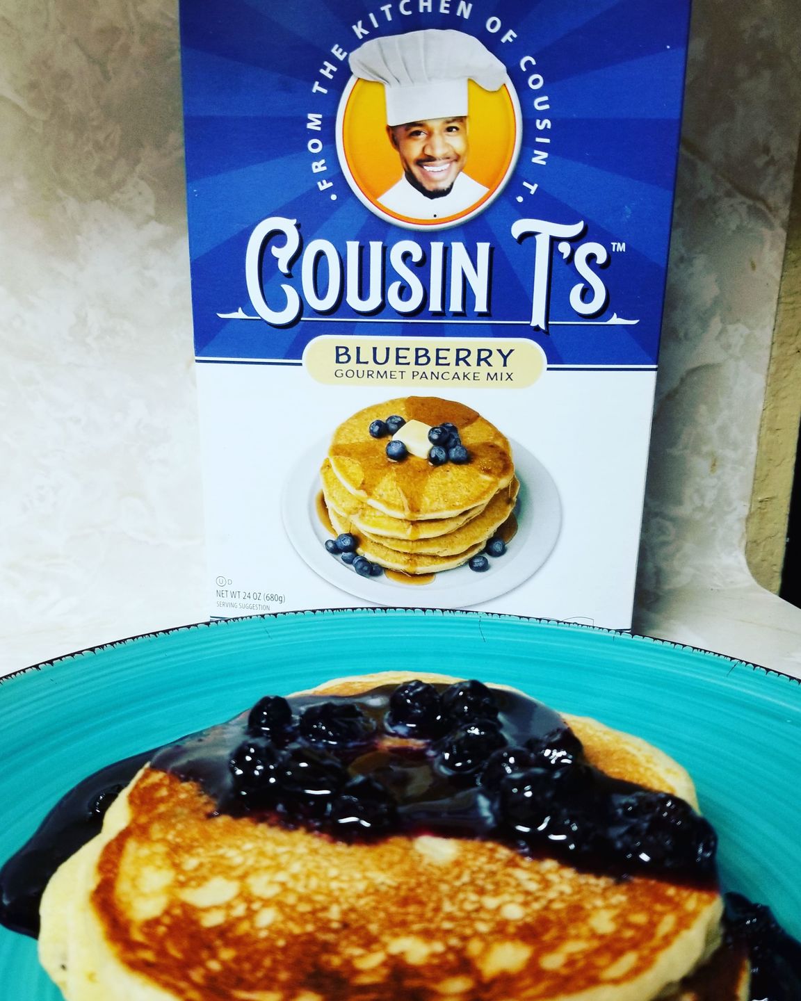 Customer photo review of Cousin T's Blueberry Gourmet Pancake Mix (2 Pack)