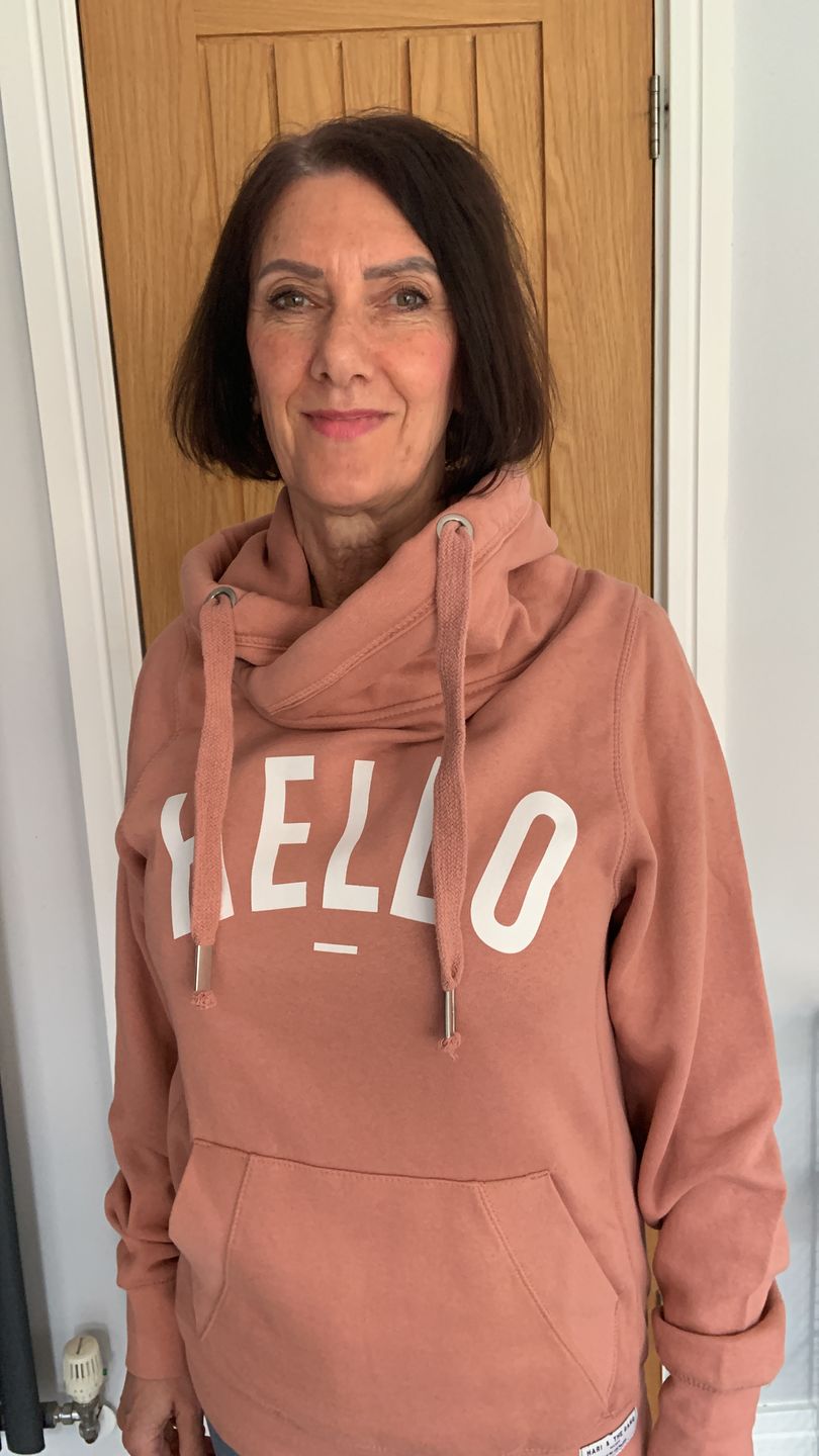 Customer photo review of Rose Hello Cowl Neck Hoodie