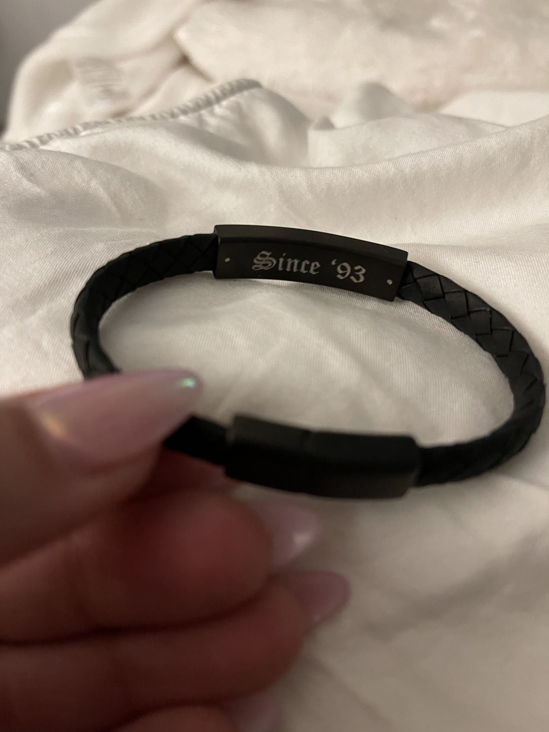 Customer photo review of 8mm Flat Leather ID Bracelet