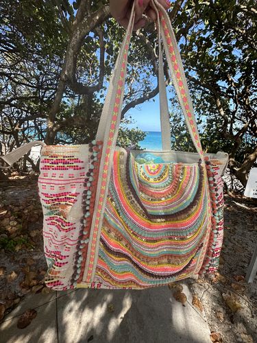 Customer photo review of Vibrant Hand Embellished Rainbow Hand Beaded Tote