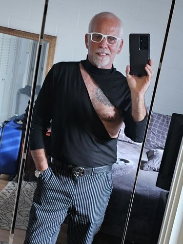 Customer photo review of Mens Hollow High Neck Slim Stretch T-Shirts SKUI76100