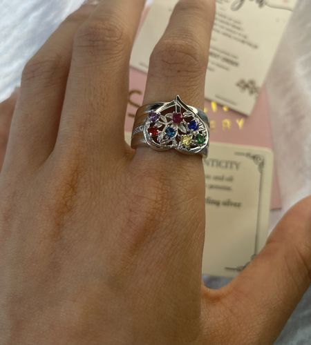 Customer photo review of Personalized 1-8 Birthstone Ring Heart Ring