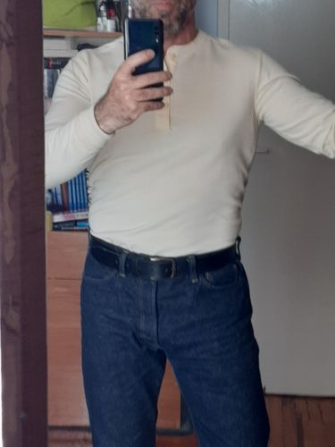 Customer photo review of Vintage Long Sleeve Henley Shirt - Apricot