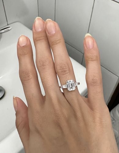 Customer photo review of 3-Stone 2.1ct Emerald Cut CZ Ring in Sterling Silver