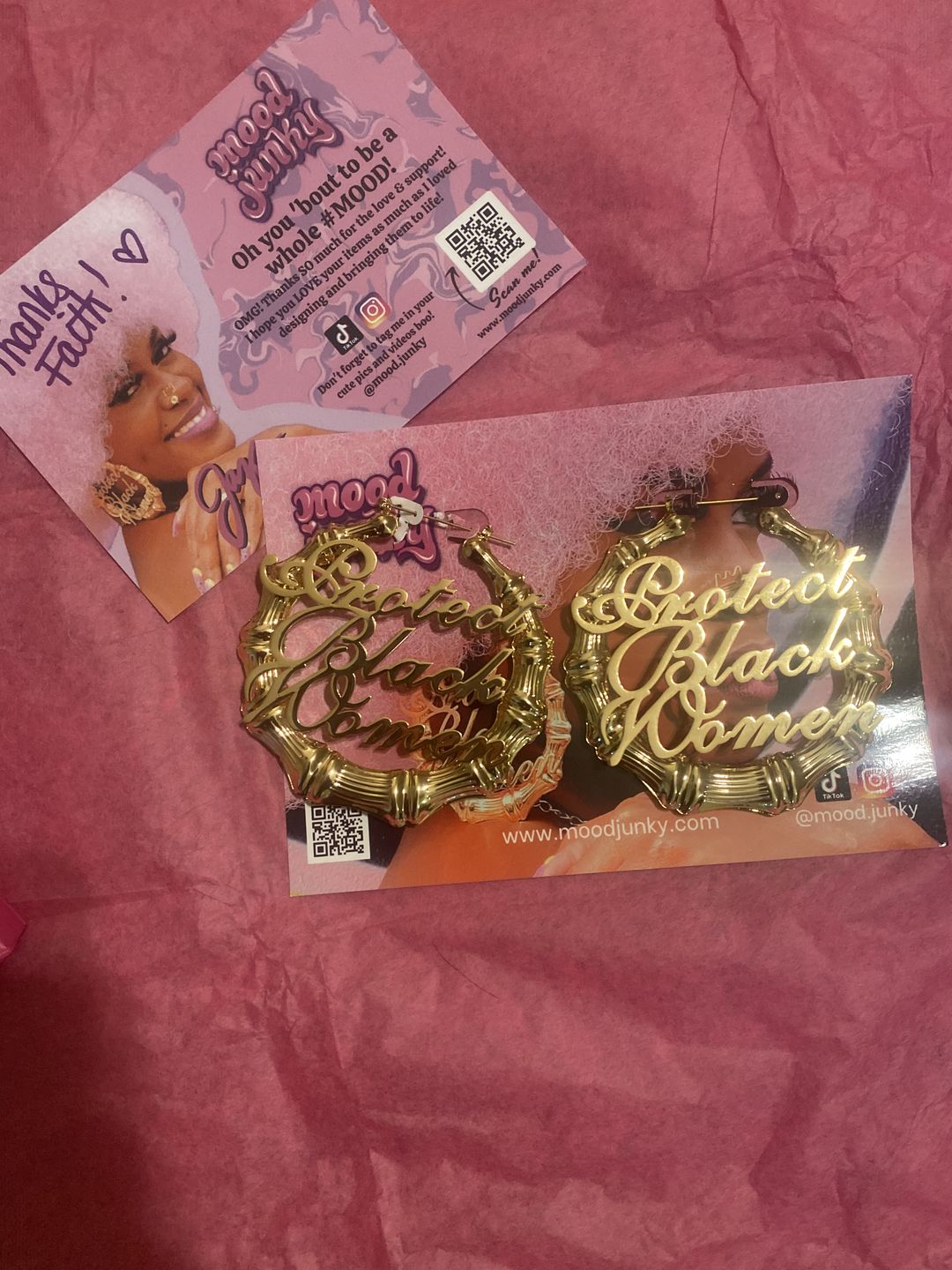 Customer photo review of 18k Gold Plated Protect Black Women Bamboo Hoop Earrings
