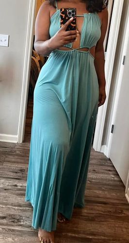 Customer photo review of Solid Lace-Up Cutout Dress