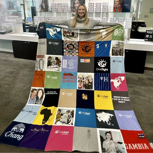 T-shirt quilt with charity work, global awareness themes by Shannon from FL