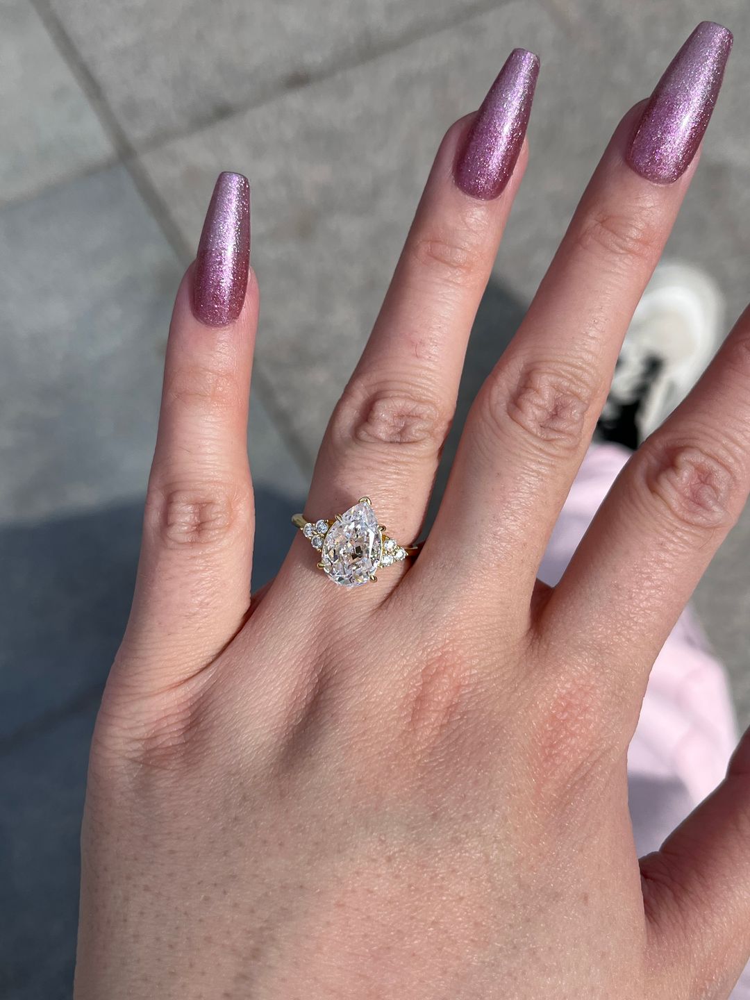 Customer photo review of Louily Pear Cut Simulated Diamond Engagement Ring In Sterling Silver