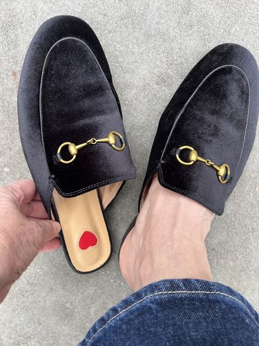 Customer photo review of Heart Velvet Oxford Slide Slip On Flat Mules