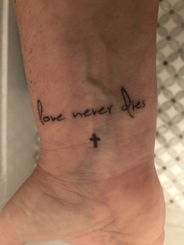Customer photo review of Love Never Dies Tattoo - Semi Permanent
