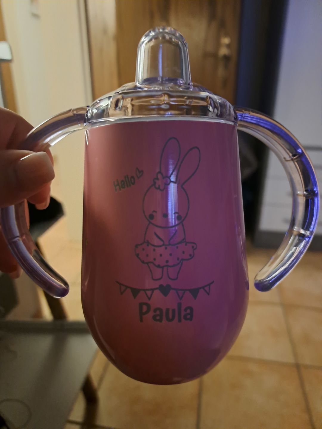 Customer photo review of Tierisch Durstig - Baby-Becher (rosa)