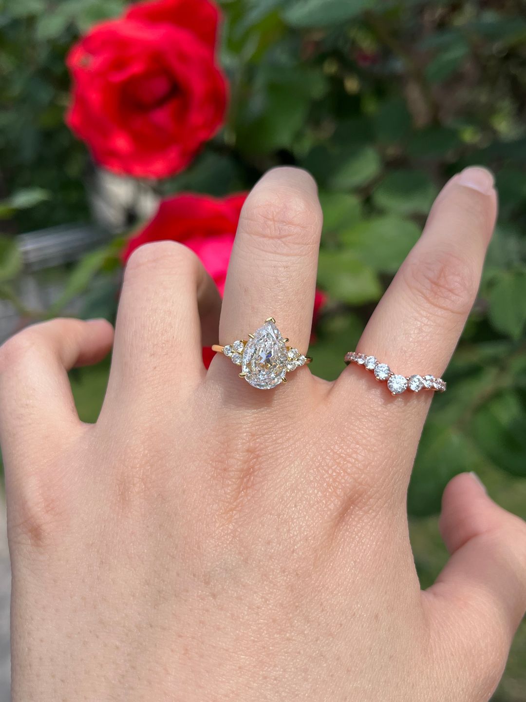 Customer photo review of Louily Pear Cut Simulated Diamond Engagement Ring In Sterling Silver