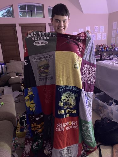 T-shirt quilt with food, movies themes by Jayson from TX