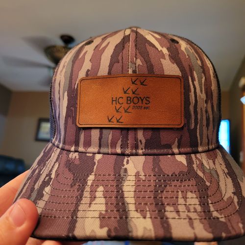 Customer photo review of Custom Leather Patch Trucker Hat - Richardson 112P
