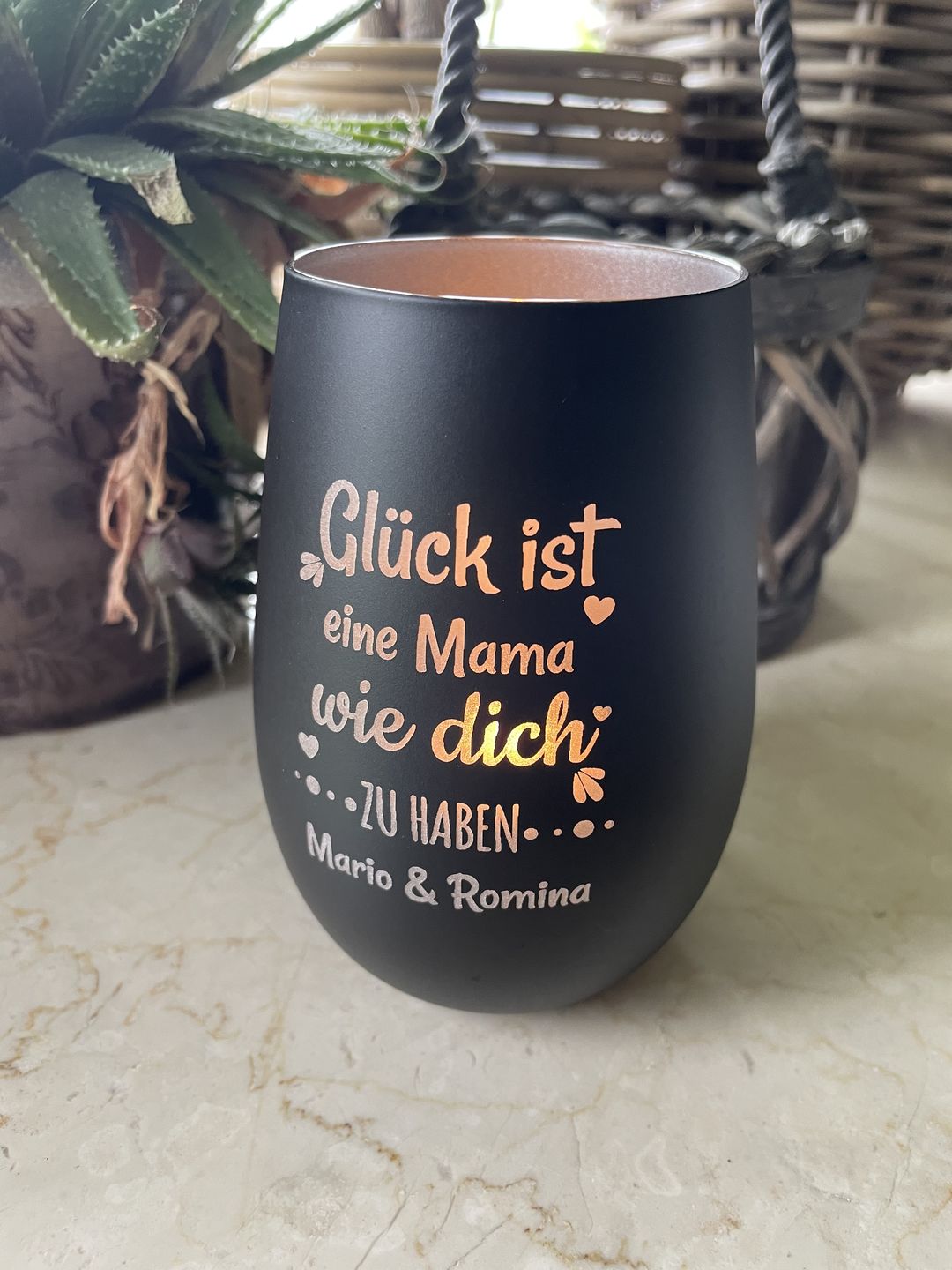 Customer photo review of Glück ist - Personalisiertes Windlicht