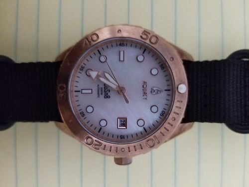 Customer photo review of Aquacy Bronze CuSn8 Men's  Mother Of Pearl Watch Automatic with Leather  200M