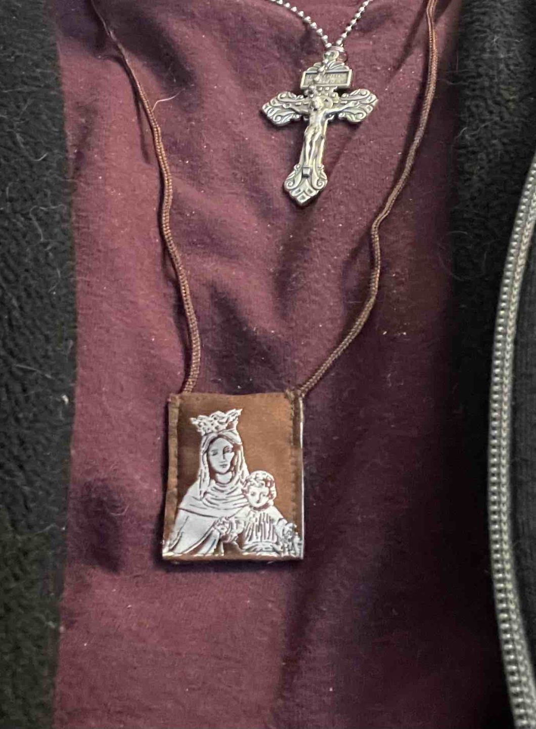 Customer photo review of Premium Brown Scapular, Brown & Cream, Our Lady of Mt. Carmel with Promise