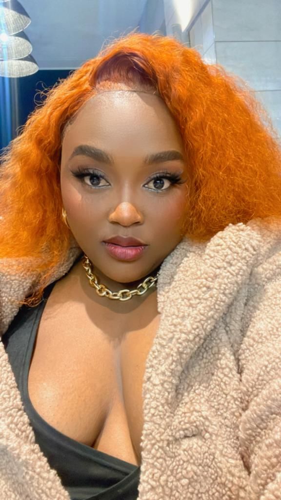 Customer photo review of Full Lace Front Orange Coloured Water Curly 22 inch Wigs