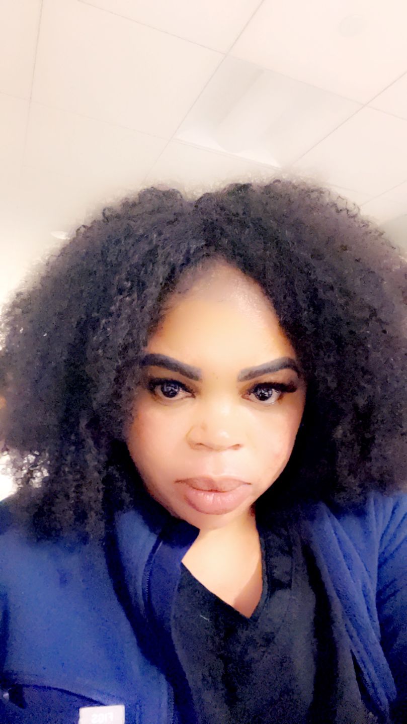 Customer photo review of Amber Bangs Brazilian Kinky Curly 5x5 Lace Closure Bob Wig