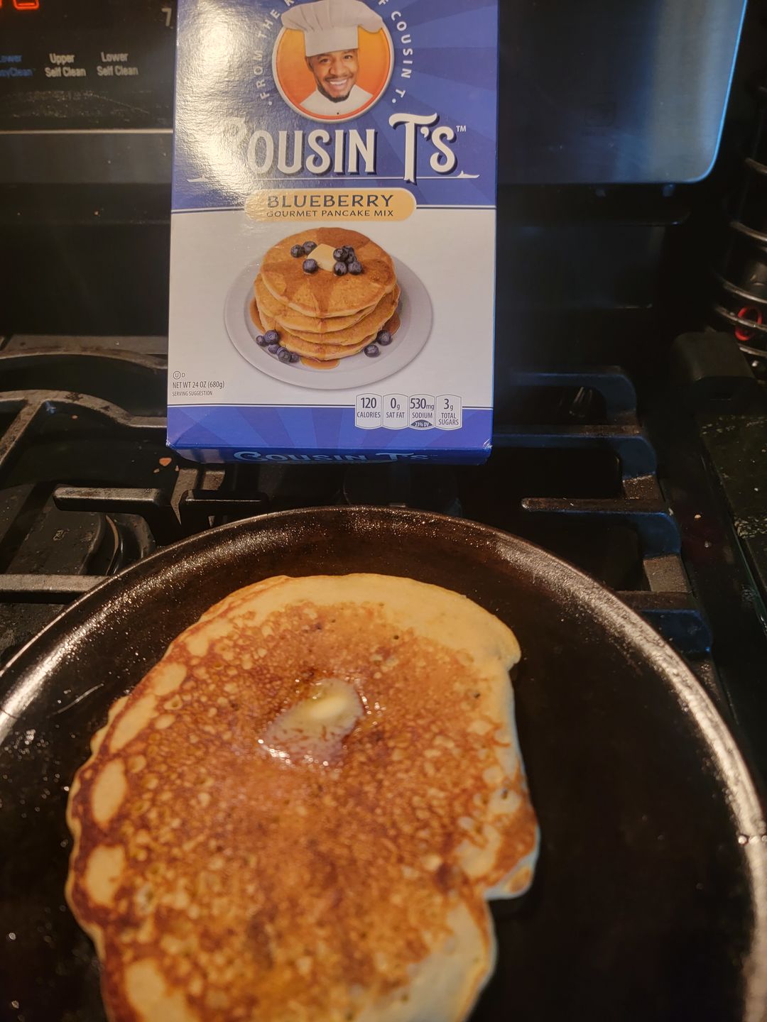 Customer photo review of Cousin T's Blueberry Gourmet Pancake Mix (2 Pack)
