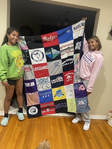 T-shirt quilt featuring marlins swimming team by Julia from NY