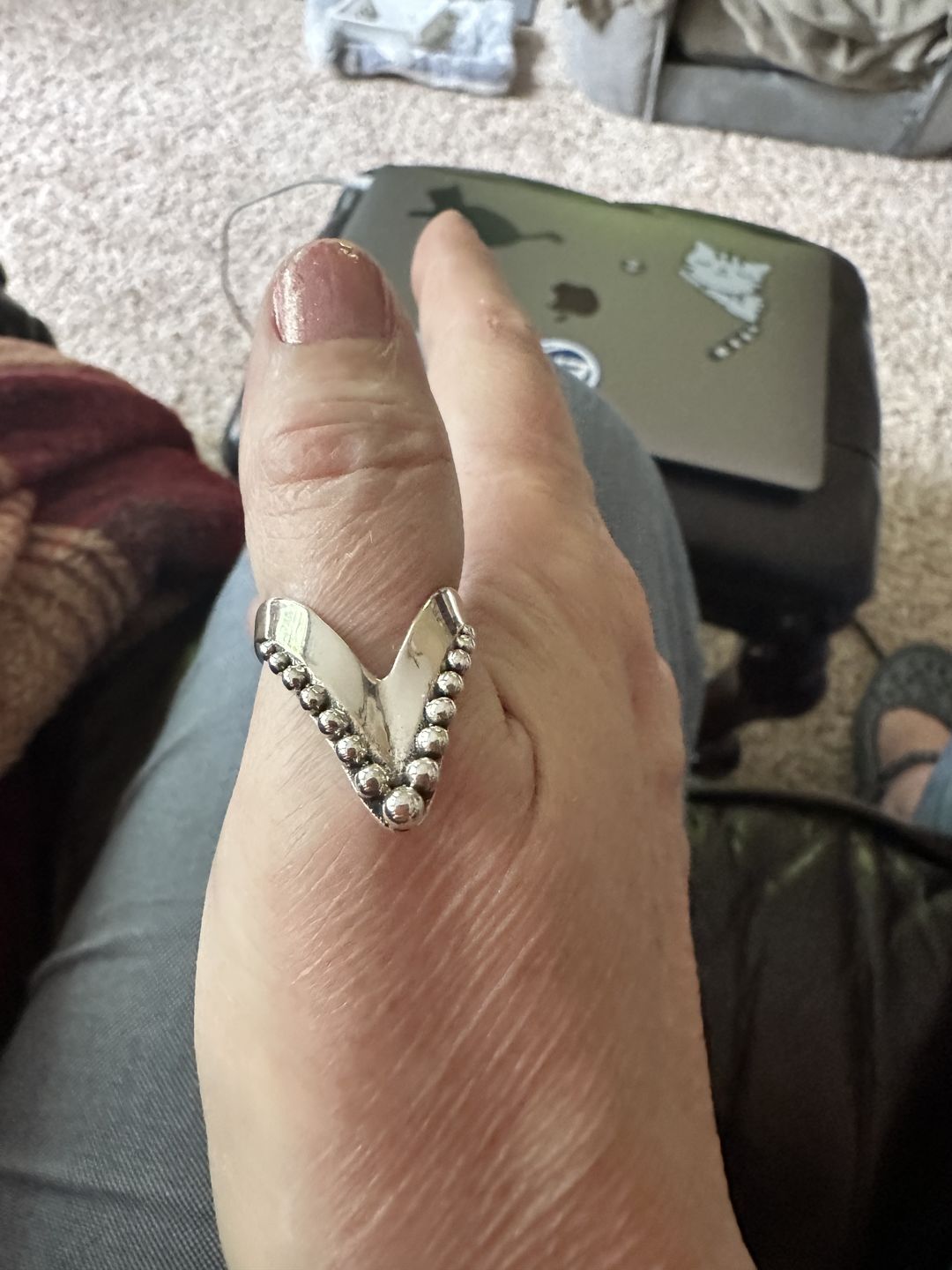 Customer photo review of Full Finger Chevron Thumb Ring Sterling Silver