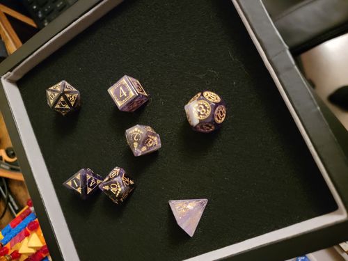 Customer photo review of URWizards D&D Amethyst Engraved Dice Set Lunar Eclipse
