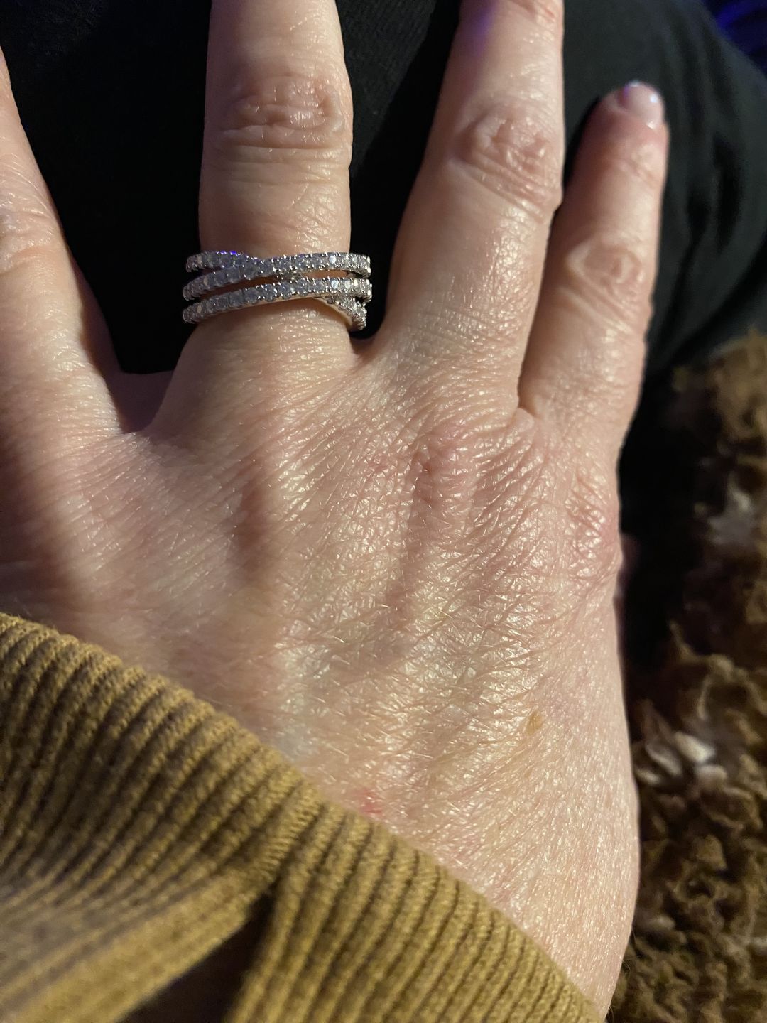 Customer photo review of Triple Criss-Cross Moissanite Pave Half Eternity Wedding Band Ring