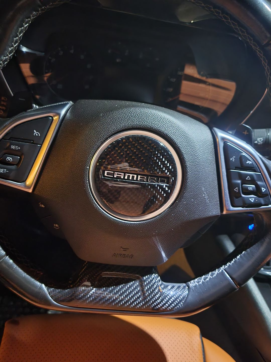 Customer photo review of Carbon Fiber Steering Wheel Center Overlay For Chevy Camaro 2016-2023
