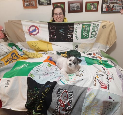 T-shirt quilt with sports, running themes by Katie from MD