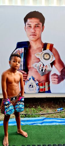 Customer photo review of Blue Japanese Demon Print Boxing Gloves