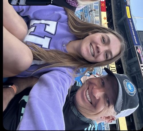 Customer photo review of Glory Days Apparel - 5th Year Block CLT Purple Sweatshirt