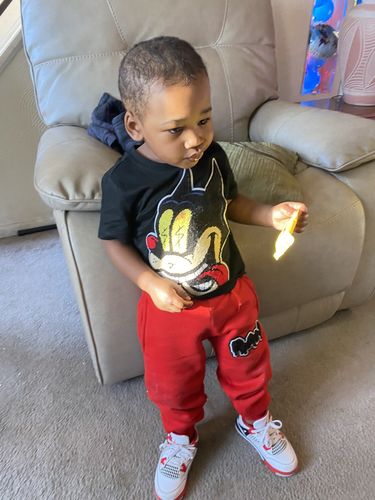 Customer photo review of Kids Cash Chenille T-Shirts and RAW Drip Chenille Jogger Set