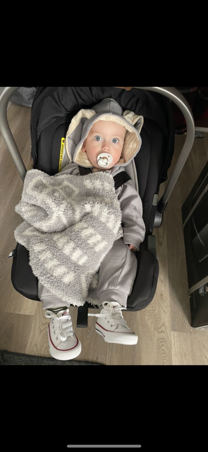 Customer photo review of Black & White Cow Print Lovey Baby Blanket