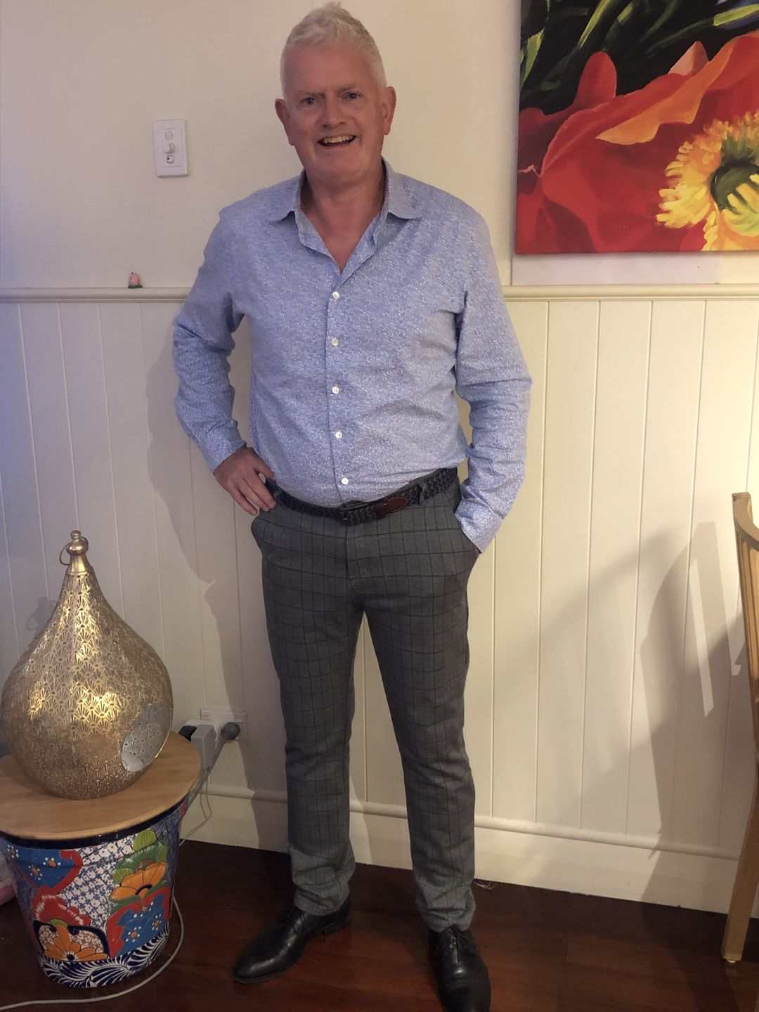 Customer photo review of Ultra Stretch Chino Pants - Slim Fit - Windowpane Grey Check