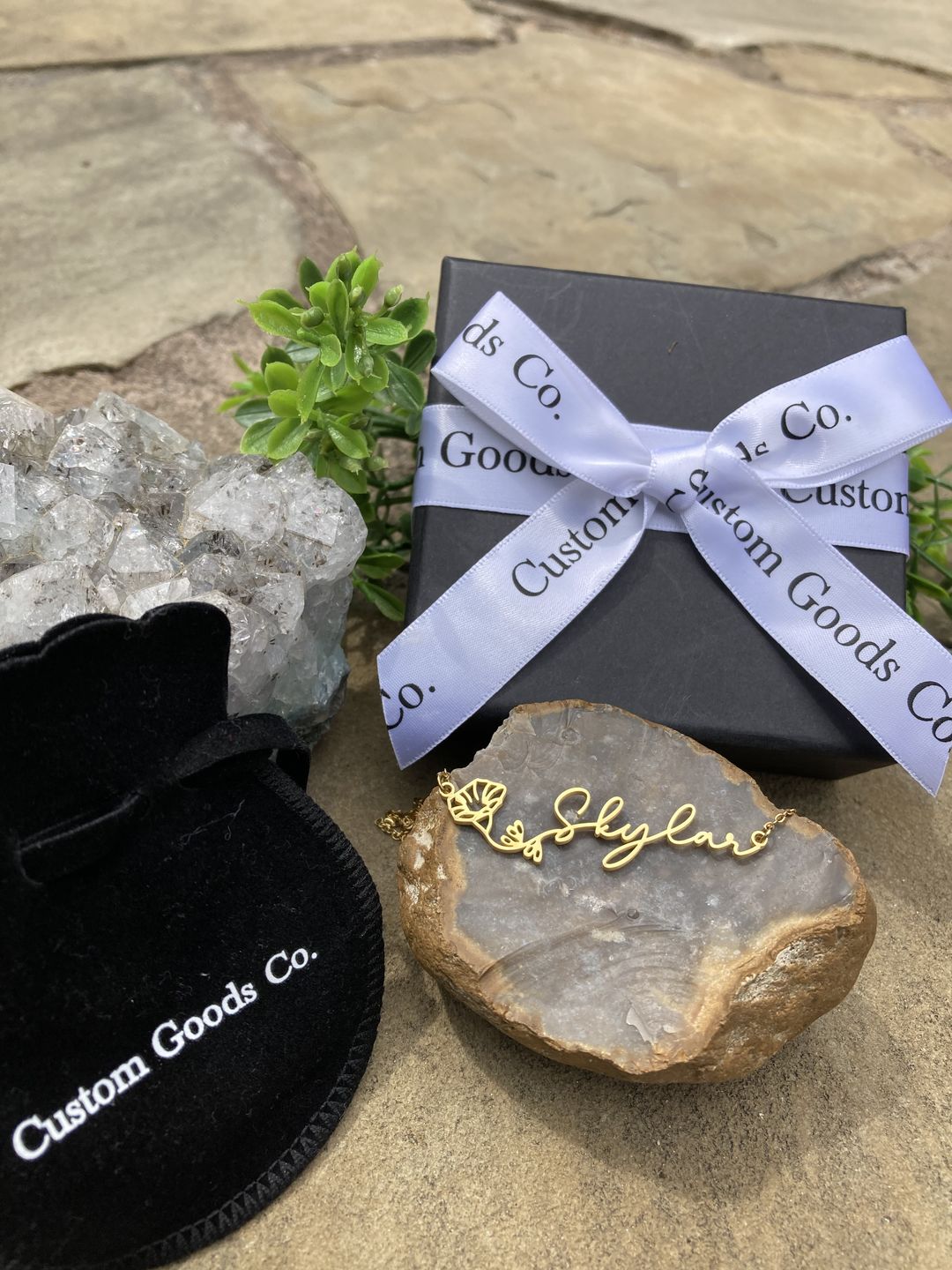 Customer photo review of Horizontally Birth Flower Name Necklace