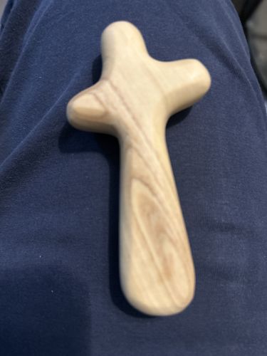 Customer photo review of Olive Wood Comfort Cross (Handheld)