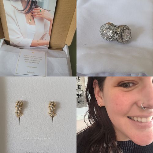 Customer photo review of Cluster Huggie Hoops (Gold)