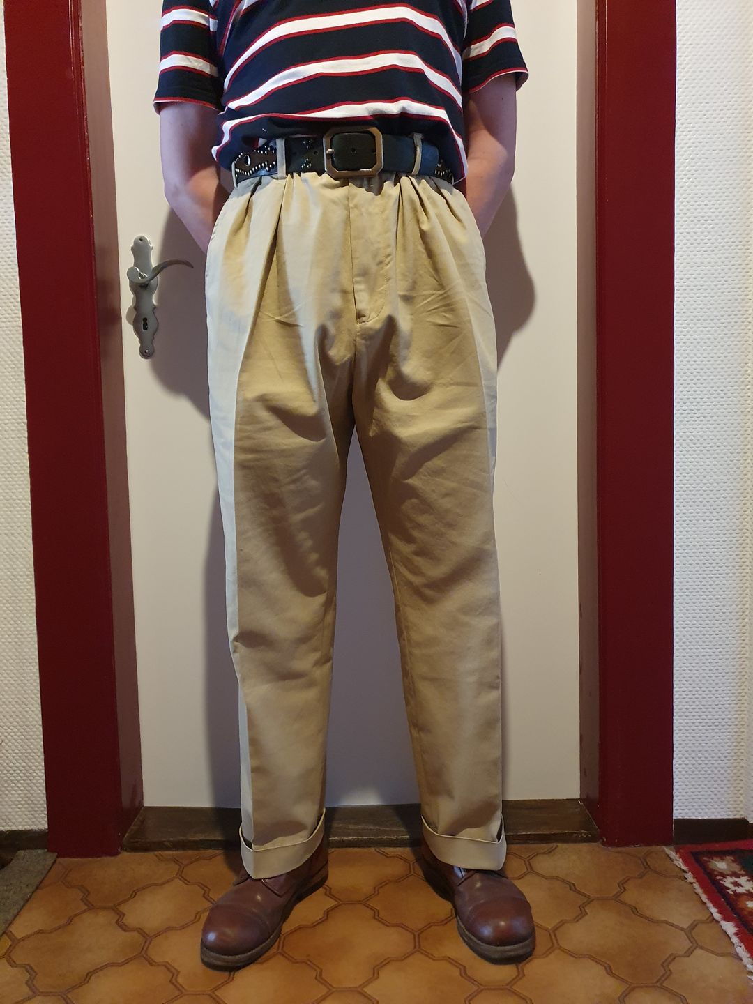 Customer photo review of 1930s IVY Style Double Pleated Chino Trousers - Khaki