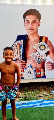 Customer photo review of Orange And Black Tiger Stripe Print Muay Thai Boxing Shorts