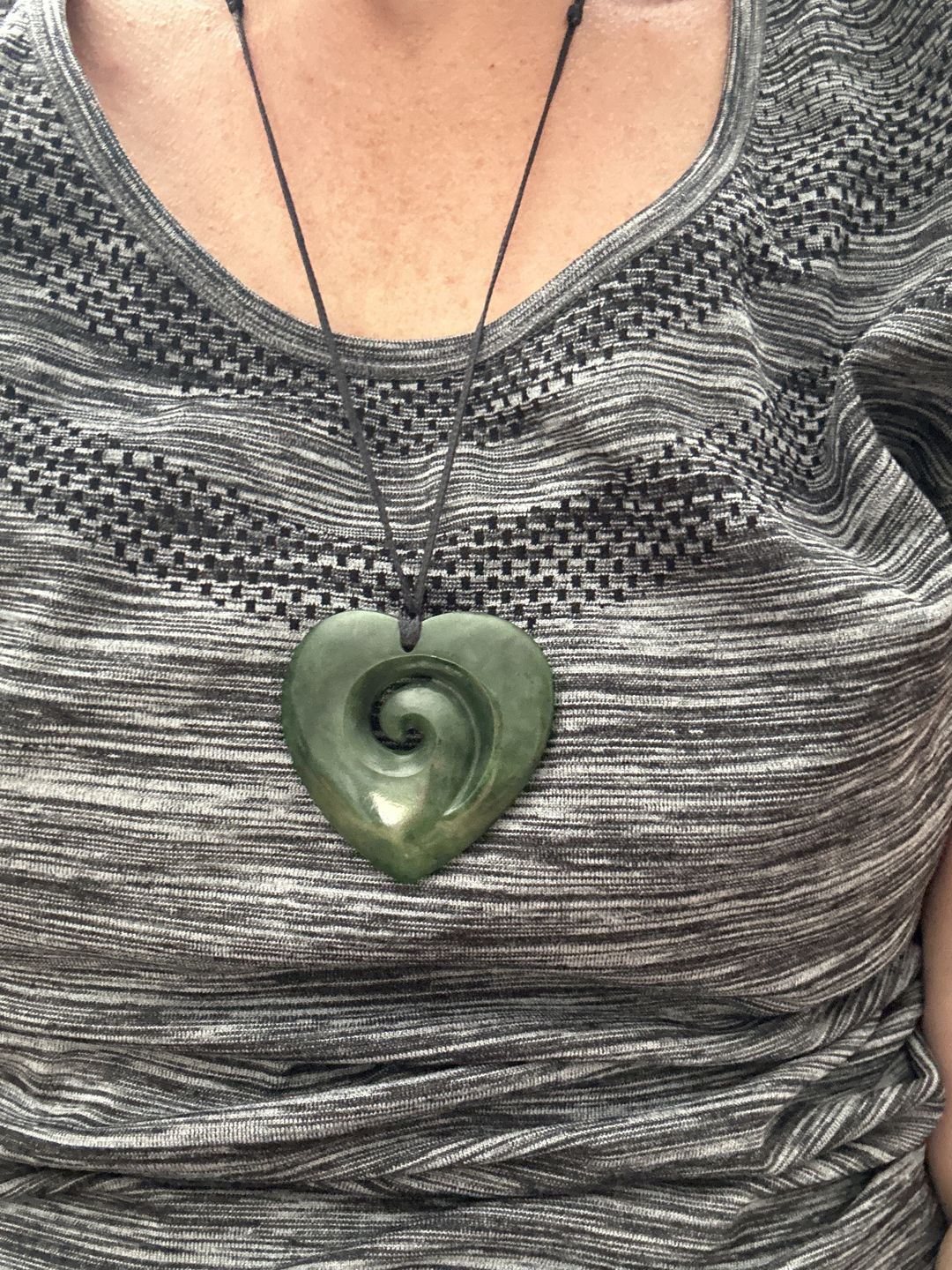 Customer photo review of Genuine NZ Greenstone 5cm Heart Koru Necklace