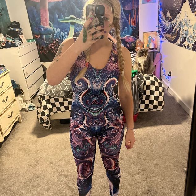 Customer photo review of Purple Acid Cut Out Catsuit