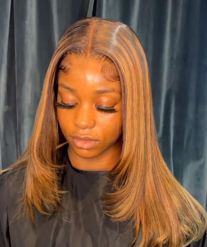 Customer photo review of Luvwin Layered Human Hair Highlight Colored Wig 180% Density HD Lace Bleached and Plucked