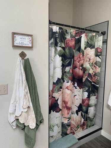 Customer photo review of Fresh Pretty Flowers Fabric Shower Curtain