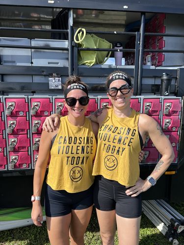 Customer photo review of Salty Savage Ladies "CHOOSING VIOLENCE" Flowy Crop Tank