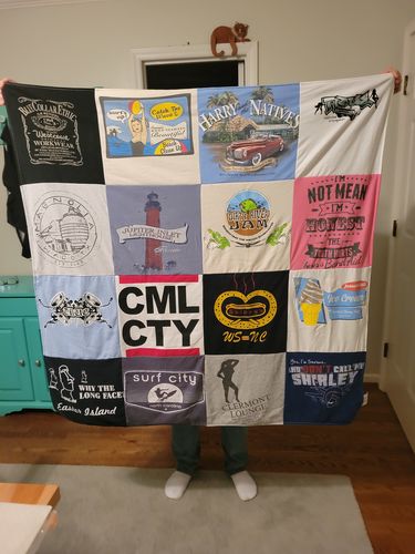 T-shirt quilt with beach, surfing themes by Joy from NC