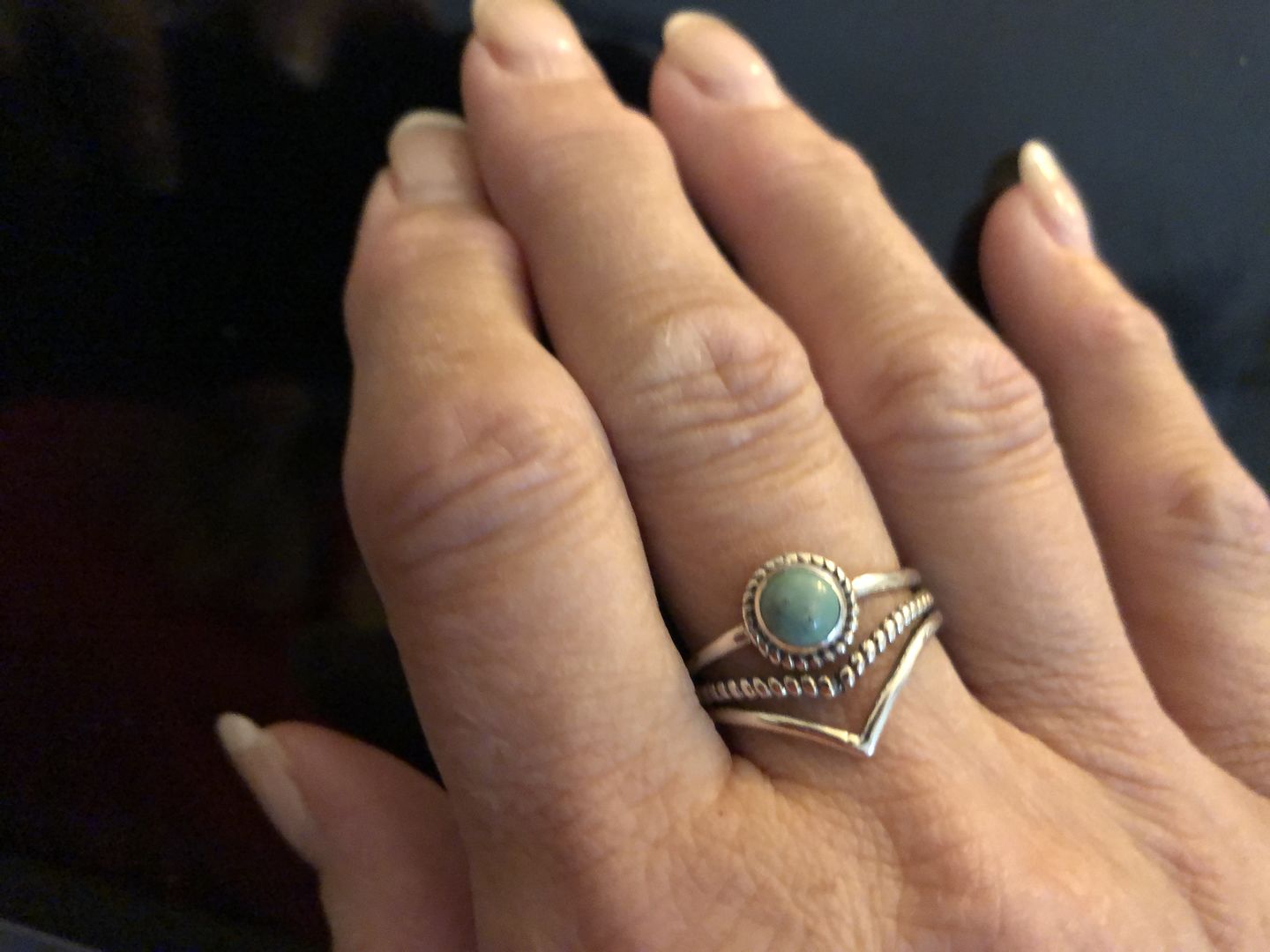 Customer photo review of Chevron Turquoise Stone Ring Sterling Silver